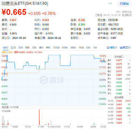 大消費全天強(qiáng)勢，消費龍頭ETF（516130）盤中上探1.06%！細(xì)分板塊利好頻現(xiàn)！